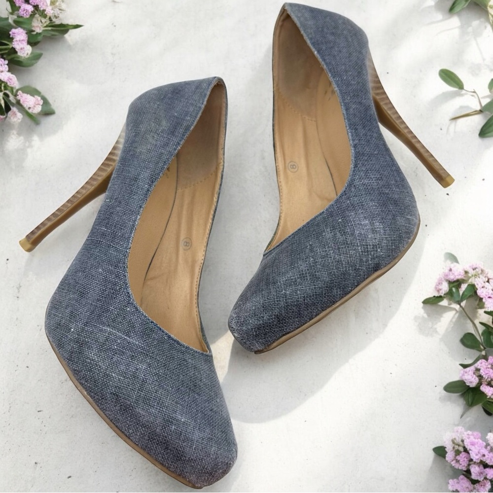Miss Me Y2K Vintage Spiral Pointed Toe Platform Denim Wooden Stiletto Pump Heels